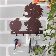 Ключница настенная металлическая коричневая Ёжик с яблоком 701-019Br - фото 59008