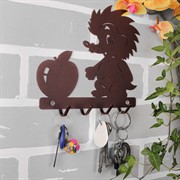 Ключница настенная металлическая коричневая Ёжик с яблоком 701-019Br - фото 59009