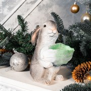Фигура садовая Зайчик с листом капусты кашпо серый U09090-Gray - фото 59118