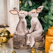 Фигура садовая Зайцы влюбленные серые полистоун U09080-Gray - фото 59136