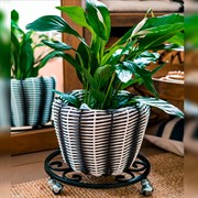 Подставка напольная для цветов металлическая чёрная на колёсиках 21-001В - фото 59539