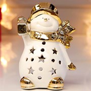Сувенир диффузор для свечи Снеговик в шляпе с фонариком 12х6,5х8,5см золото - фото 59973