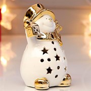 Сувенир диффузор для свечи Снеговик в шляпе с фонариком 12х6,5х8,5см золото - фото 59975