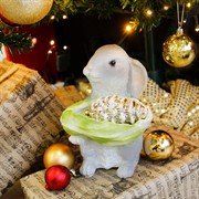 Фигура садовая Зайчик с листом капусты кашпо серый U09090-Gray - фото 60243