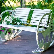 Кресло качалка металлическая с ДПК белая большая длина 124см 301-001W - фото 60420