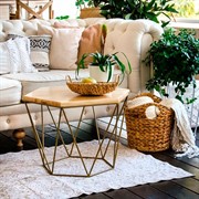 Столик журнальный Лофт металл бронза и светлое дерево высота 46см 66-114 - фото 60584