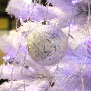 Шар новогодний Иней с серебряной веткой 8см - фото 60602