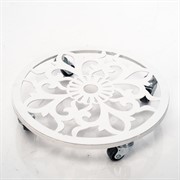 Подставка для цветов напольная ажурная белая на колёсиках 39см 402-002W - фото 60996