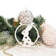 Подсвечник на одну свечу Заяц металлический белый 607-064W - фото 61110