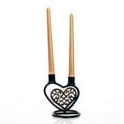 Подсвечник кованый Сердце на две свечи чёрный металл 607-022B - фото 61126