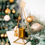 Подсвечник настольный Ёлочка с зайчиком золотая металл 660-019G - фото 61138