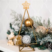 Подсвечник настольный Ёлочка с зайчиком золотая металл 660-019G - фото 61139