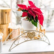 Подставка на подоконник на 1 цветок Сердце бело-золотая металл 140-981WG - фото 61151