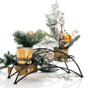 Подставка под 2 кашпо на подоконник чёрно-золотая металл 140-982BG - фото 61157