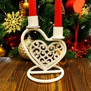 Подсвечник настольный Сердце на две свечи бело-золотой 607-022W - фото 61229