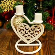 Подсвечник настольный Сердце на две свечи бело-золотой 607-022W - фото 61230