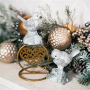 Фигура новогодняя Птичка серебряная полистоун высота 11см U08952-S - фото 61457