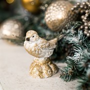 Фигурка новогодняя Воробей бело-золотой высота 11см полистоун U08955-WG - фото 61471