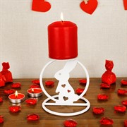 Подсвечник на одну свечу Заяц металлический белый 607-064W - фото 62135