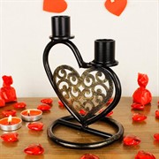 Подсвечник кованый Сердце на две свечи чёрный металл 607-022B - фото 62139