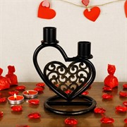 Подсвечник кованый Сердце на две свечи чёрный металл 607-022B - фото 62141