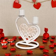 Подсвечник настольный Сердце на две свечи бело-золотой 607-022W - фото 62142