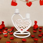 Подсвечник настольный Сердце на две свечи бело-золотой 607-022W - фото 62143