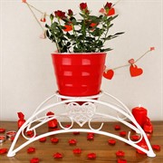 Подставка на подоконник на 1 цветок Сердце бело-золотая металл 140-981WG - фото 62148