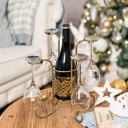 Подставка для бутылки и 4 бокалов Сердце золотая металл 210-003G - фото 62248