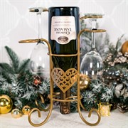 Подставка для бутылки и 4 бокалов Сердце золотая металл 210-003G - фото 62249