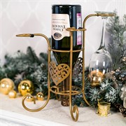 Подставка для бутылки и 4 бокалов Сердце золотая металл 210-003G - фото 62250