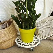 Подставка для цветов напольная ажурная белая на колёсиках 39см 402-002W - фото 62484