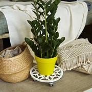 Подставка для цветов напольная ажурная белая на колёсиках 39см 402-002W - фото 62485