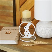 Подсвечник на одну свечу Заяц металлический белый 607-064W - фото 62490