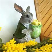 Фигура садовая Заяц с капустой серый кашпо U09093-Gray - фото 62639