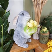 Фигура садовая Зайчик с листом капусты кашпо серый U09090-Gray - фото 62647
