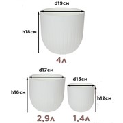 Пластиковые горшки для цветов, комплект из трех горшков 1,4л, 2,9л и 4л Альфа белый - фото 62729
