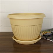 Горшок Флора 4л бежевый с поддоном - фото 62925