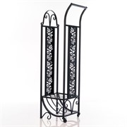 Дровница кованая чёрная с узором на колёсиках 103-202B - фото 63052