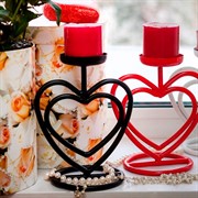 Подсвечник под одну свечу сердце металл черный 607-21-B - фото 63081