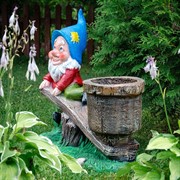 Фигура садовая с кашпо Гном на качелях высота 65см F08844 - фото 63804