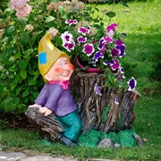 Фигура садовая Гном на пне с кашпо для цветов F08845 - фото 63809