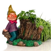 Фигура садовая Гном на пне с кашпо для цветов F08845 - фото 63810