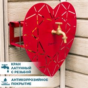 Умывальник Сердце настенный садовый с кронштейном для шланга красный металл 550-017Red - фото 64528