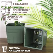 Пластиковые горшки для цветов, комплект из трех горшков 1,2л, 3,3л и 6,6л Квадро Нефрит - фото 64546