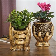 Кашпо декоративное настольное Эмоция высота 19,5см полистоун U09235-G - фото 65824