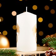 Свеча цилиндр Символ года 2024 5х10см белая с золотым драконом - фото 65935