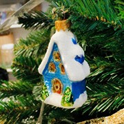 Игрушка ёлочная Домик с ёлочками голубой 9см - фото 66104