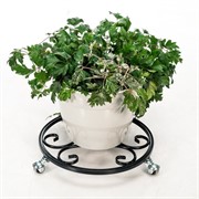 Подставка напольная для цветов диаметр 40см металлическая чёрная на колёсиках 21-001В - фото 66262