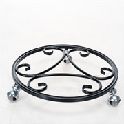 Подставка напольная для цветов диаметр 40см металлическая чёрная на колёсиках 21-001В - фото 66263